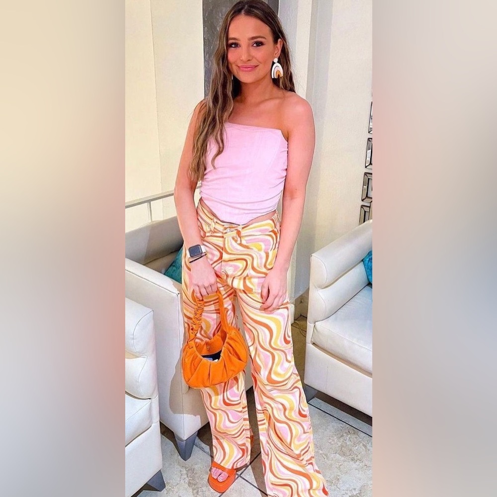 Multicolor Pastel Swirl Wide Leg Jeans